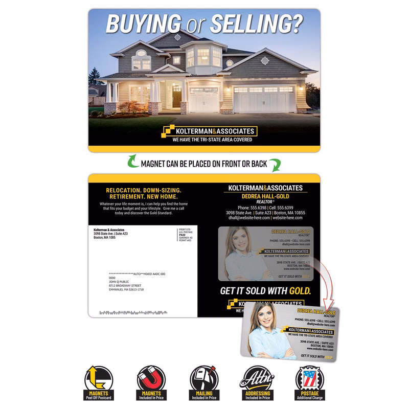 Magna-Peel Laminated Postcard (8.5x5.25; 14pt) with Business Card Magnet w/Round Corners (25 mil)