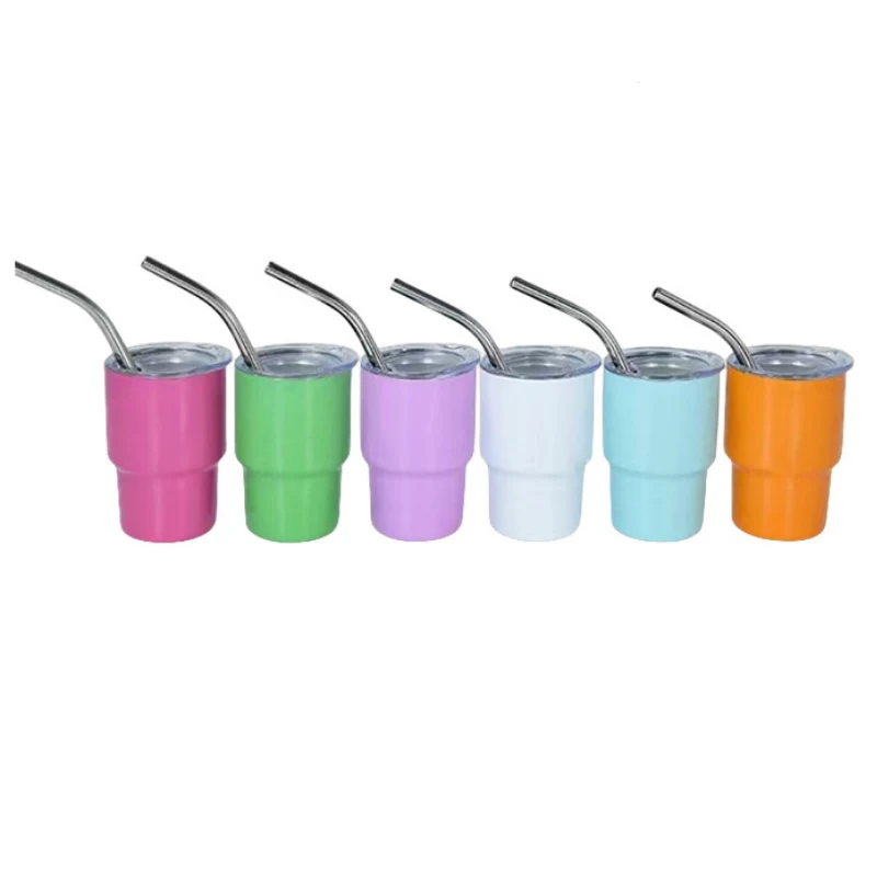 2oz Stainless Steel Tumbler Shot Glass with Lids and Straws 1