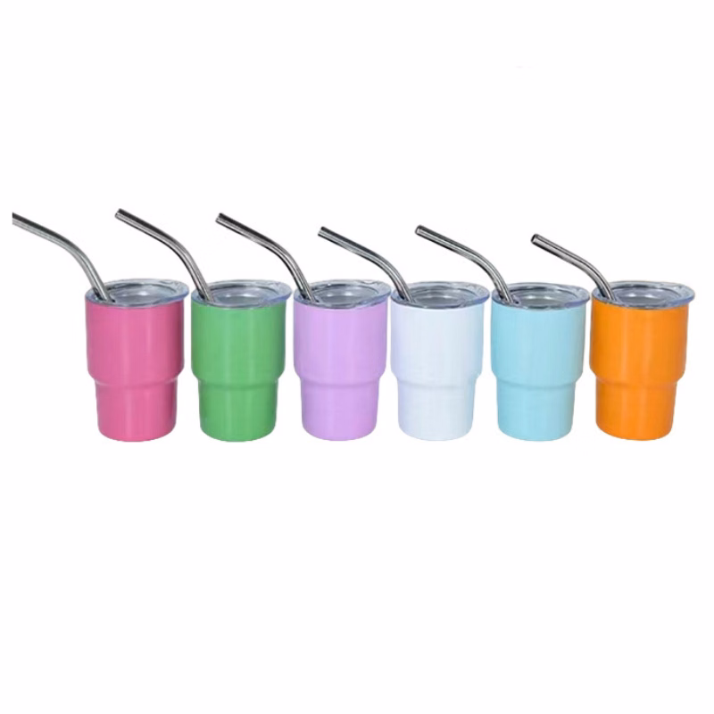 2oz Stainless Steel Tumbler Shot Glass with Lids and Straws