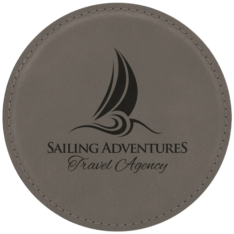 Gray Leatherette Individual Round Coaster 1