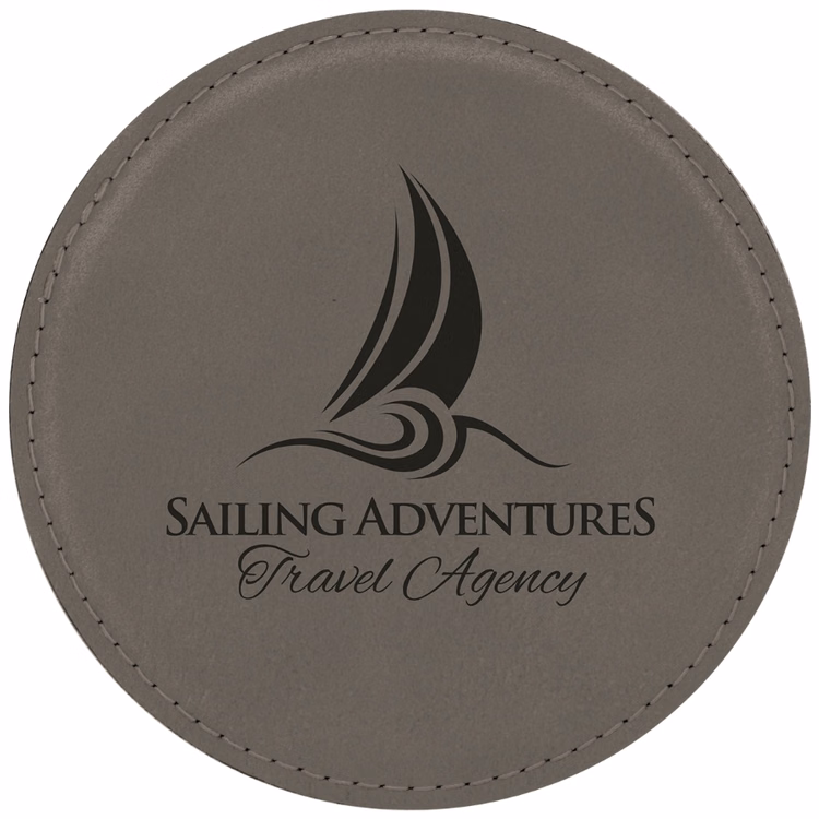 Gray Leatherette Individual Round Coaster