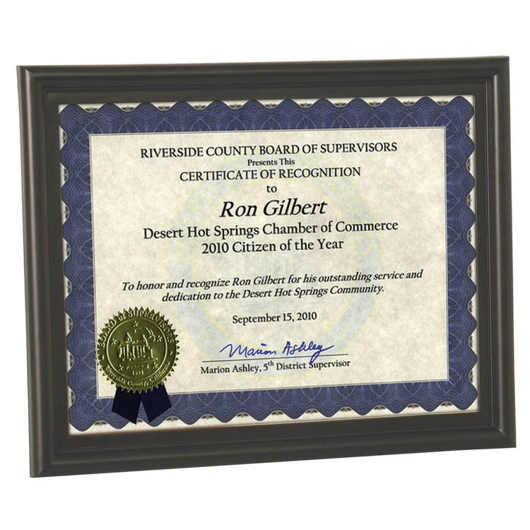 Bull Nose Edge Solid Black Plastic Certificate Frame with Glass Face 1
