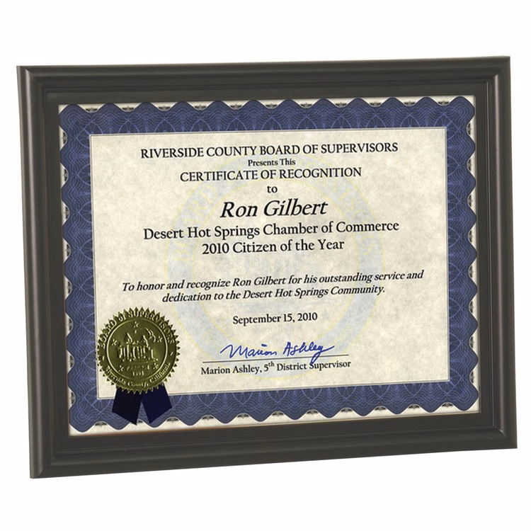 Bull Nose Edge Solid Black Plastic Certificate Frame with Glass Face