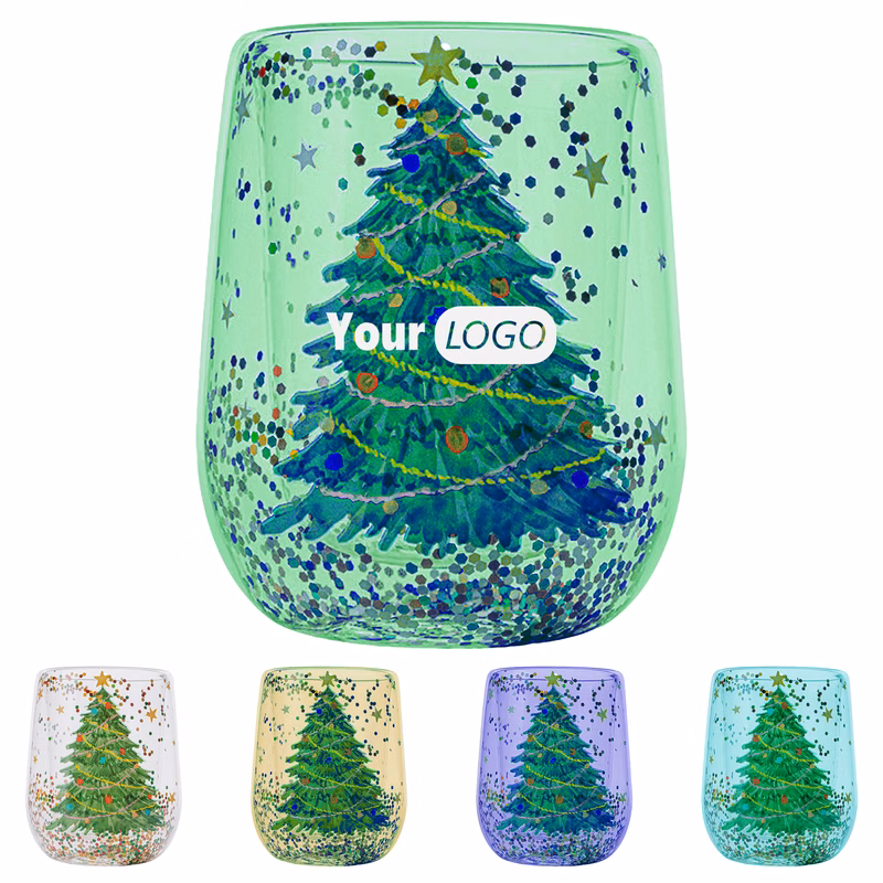 Glass Holiday Glitter Cup ?C Double-Walled For Insulation And Style
