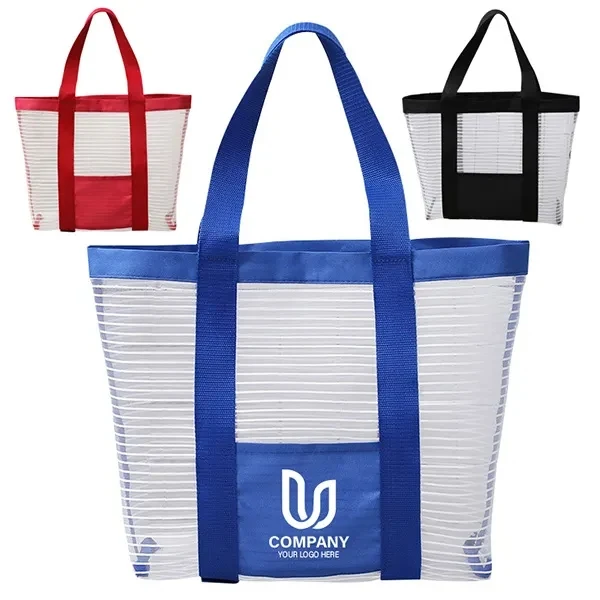 Sheer Striped Mesh Boat tote -13.8x12.6x4.7 1