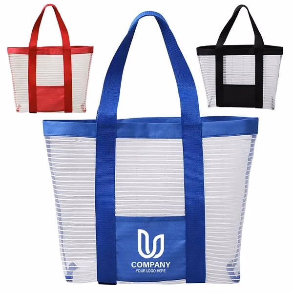Sheer Striped Mesh Boat tote -13.8x12.6x4.7