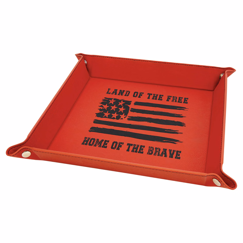 9" x 9" Red Leatherette Snap Up Tray with Silver Snaps
