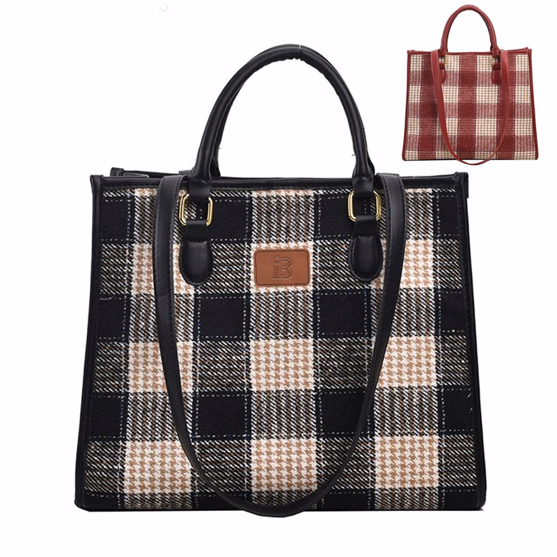 Canvas Crossbody Bag Fashion Checkered Tote for Women