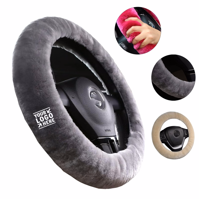 Fuzzy Fur Protector 14 1/2inch-15 1/2inch Soft Fluffy Plush Sheepskin Car Steering Wheel Cover

