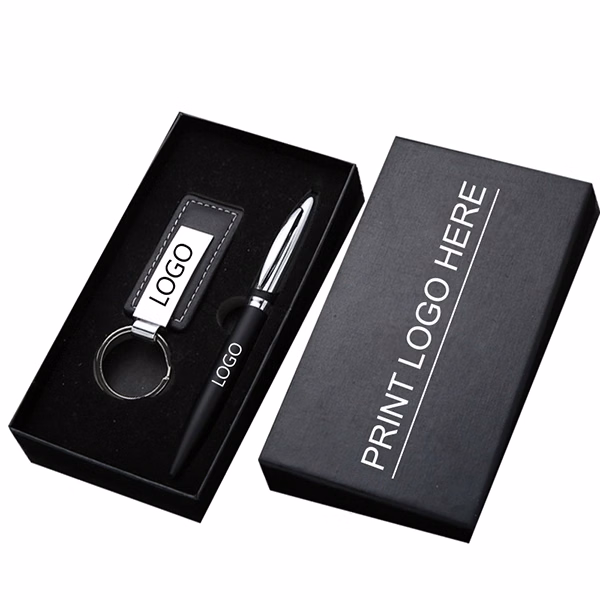 Metal pen with leather keychain gifts kit