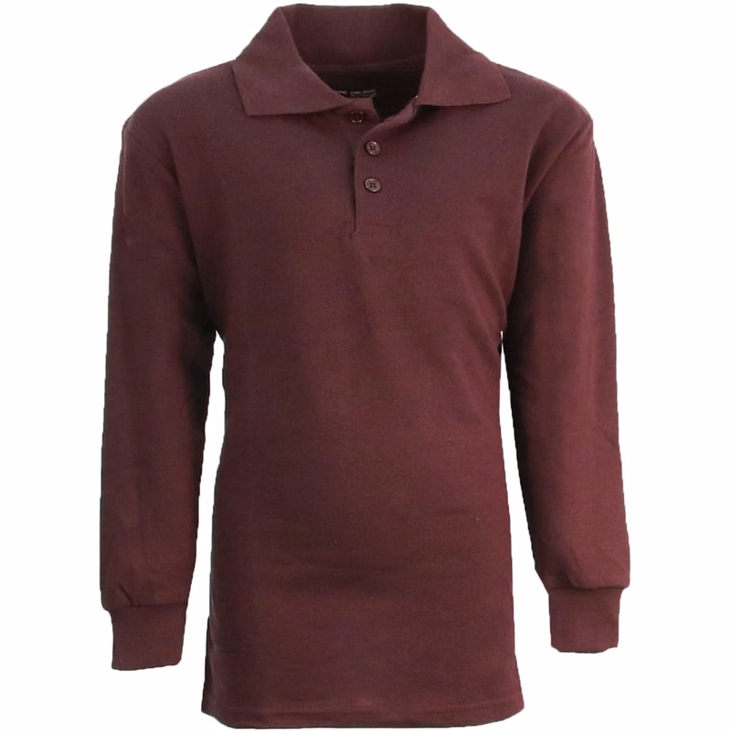 Boys' Uniform Polo Shirts - Sizes 4 - 7 Burgundy Long Sleeve