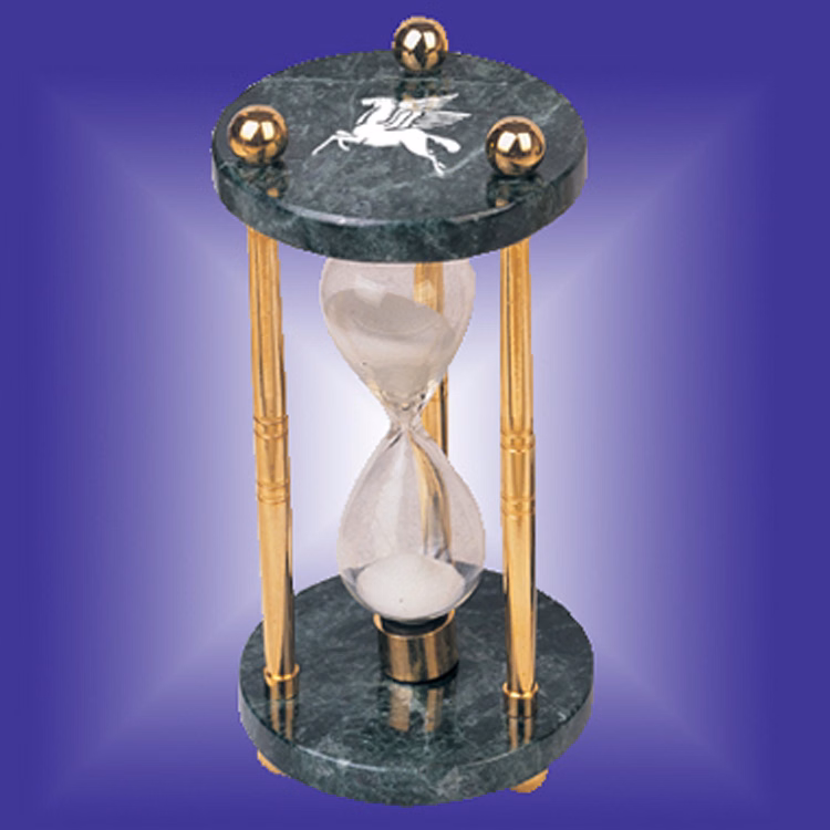 Green Marble 3-Minute Sand Timer w/ Gold Trim