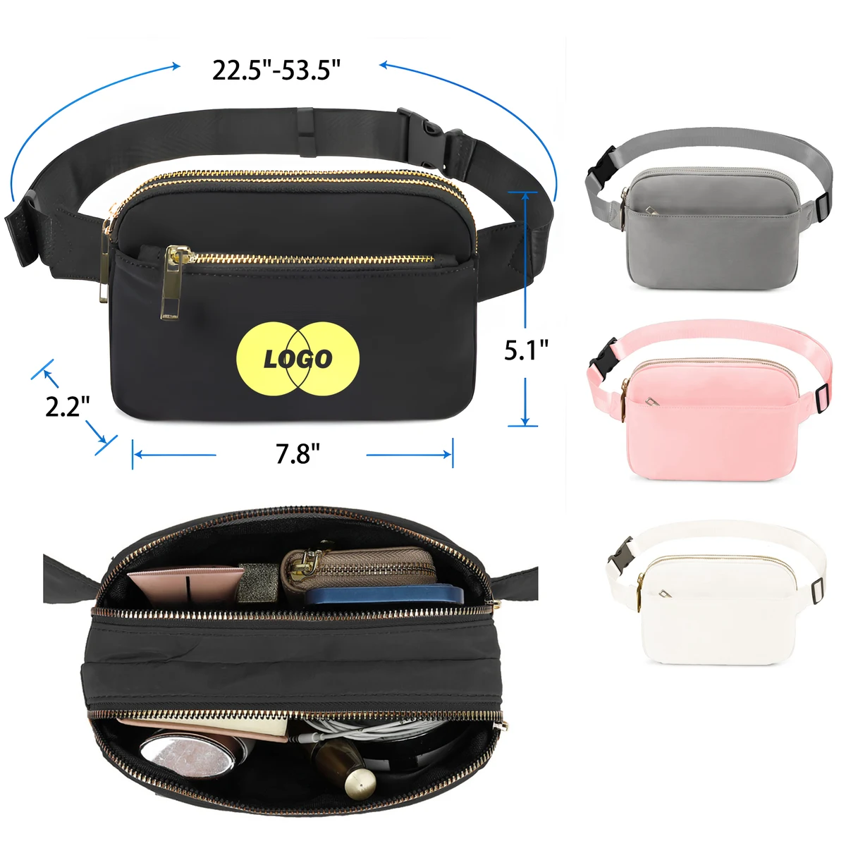 MOQ 50 PCS Durable Solid Color Multi Pocket Waist Bag 1