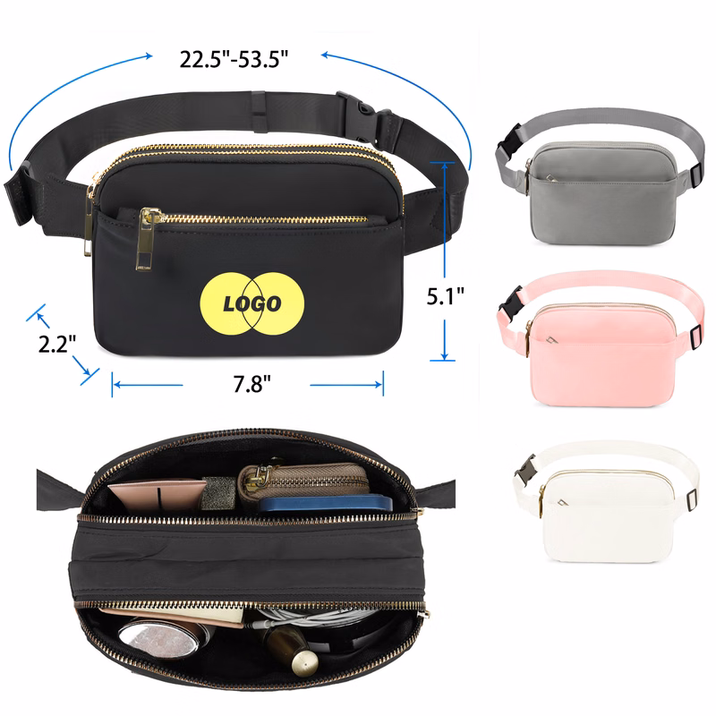 MOQ 50 PCS Durable Solid Color Multi Pocket Waist Bag