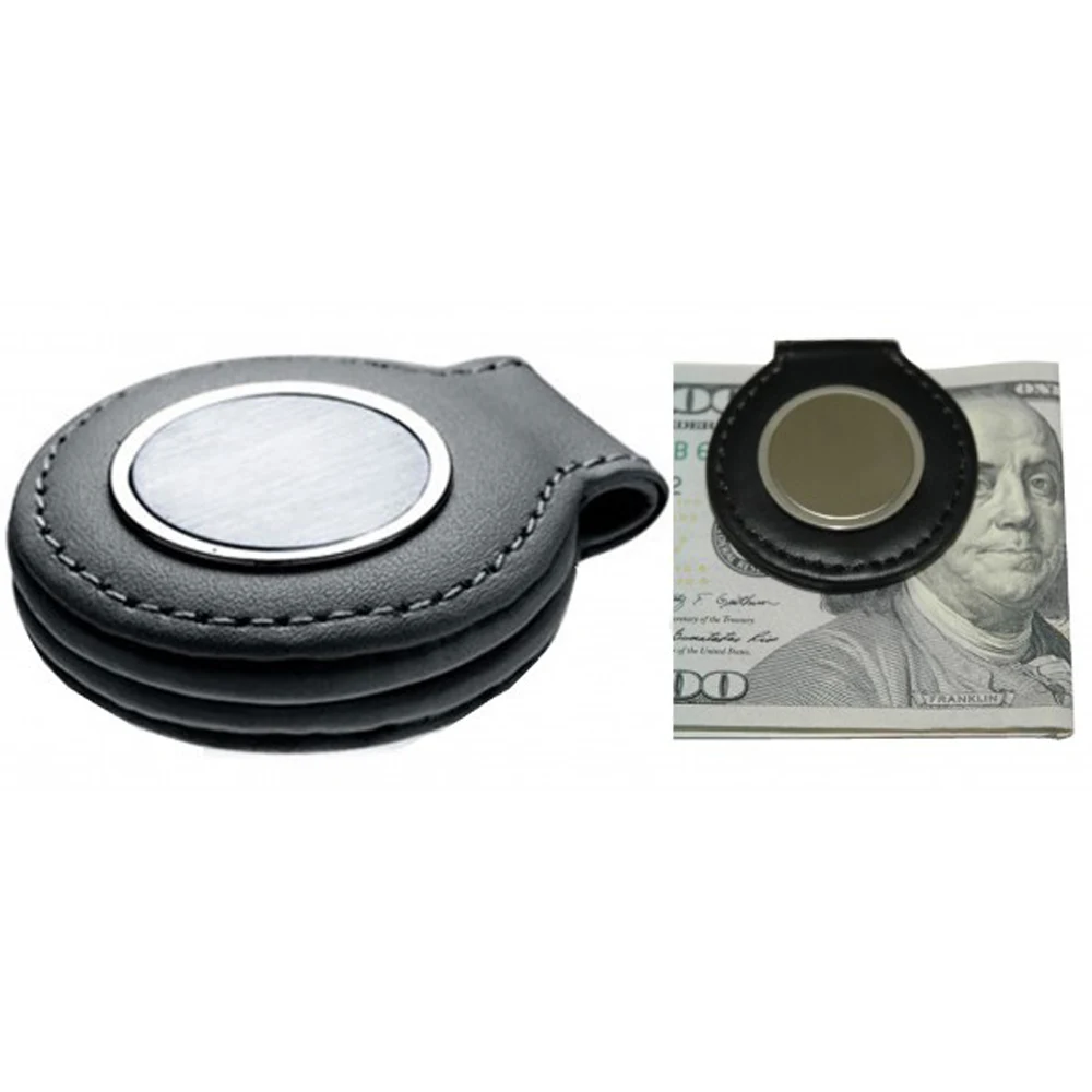 Magnetic Leather Money Clip & Card w / Round Plate. 1