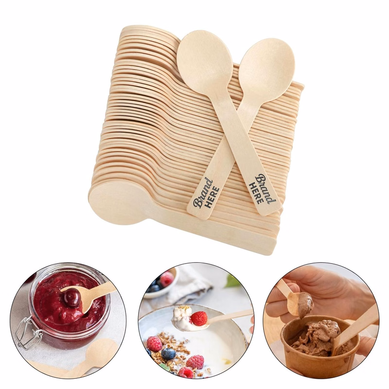 Eco-Friendly Round Wooden Ice Cream Spoons
