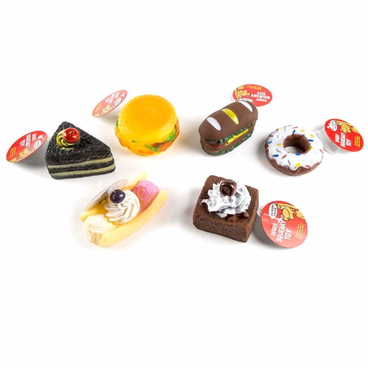 Dog Chew Toys - 6 Food Designs Squeaker