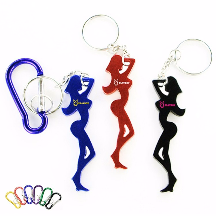Fine figure of a woman shape bottle opener with key chain and carabiner