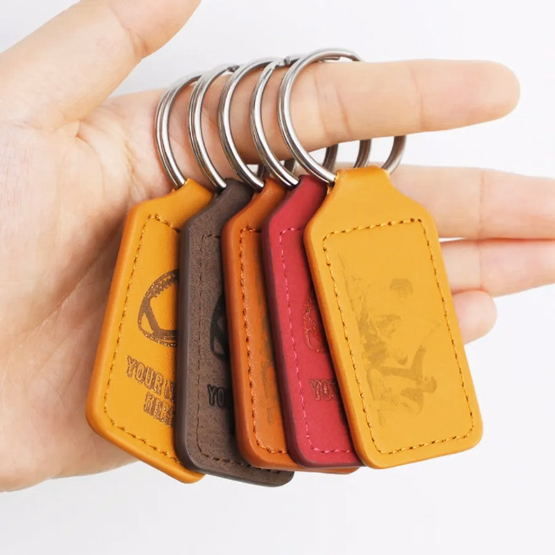 Durable Debossed Leather Keychain