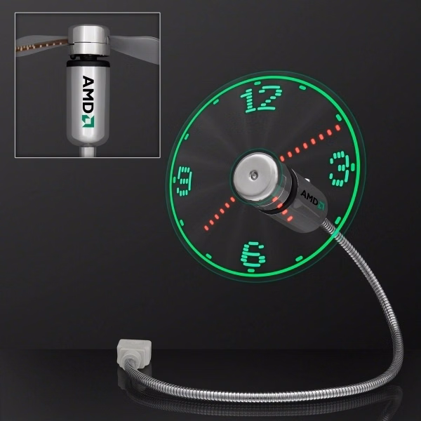 USB Powered LED Light Clock Desk Fan