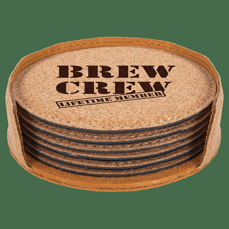 4" Light Brown Round Cork 6-Coaster Set