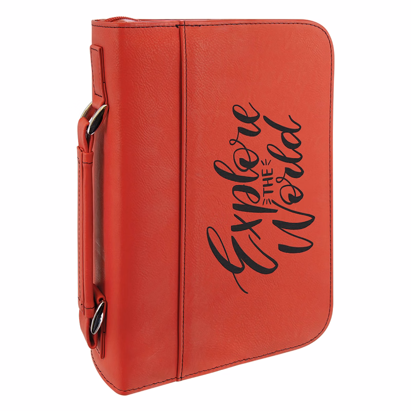 7" x 10" Red Leatherette Book/Bible Cover with Handle & Zipper
