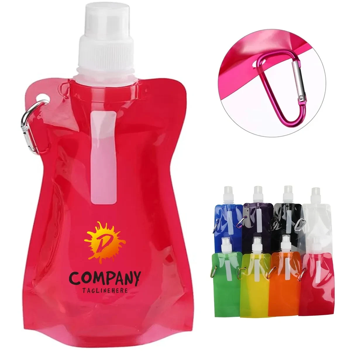 17 Oz. Collapsible Sports Water Bottle With Carabiner Clip 1