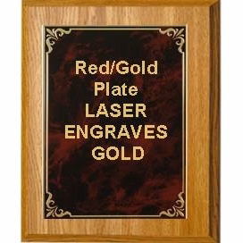6" x 8" Oak Finish Plaque with a Red/Gold Aluminum High Relief Plate