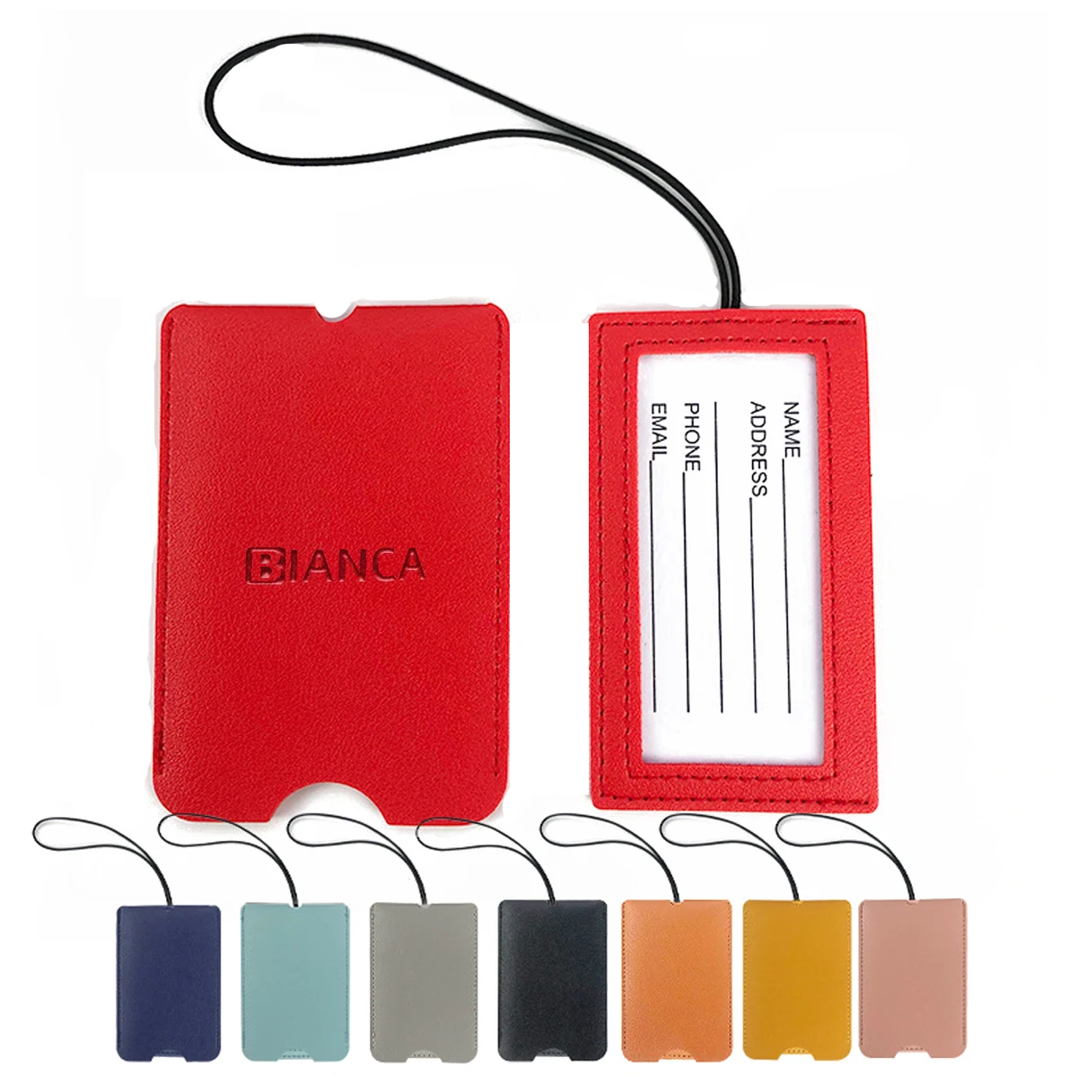 Pu Leather Luggage Tag W/ Strap 1