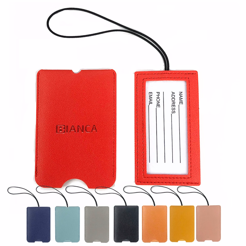 Pu Leather Luggage Tag W/ Strap