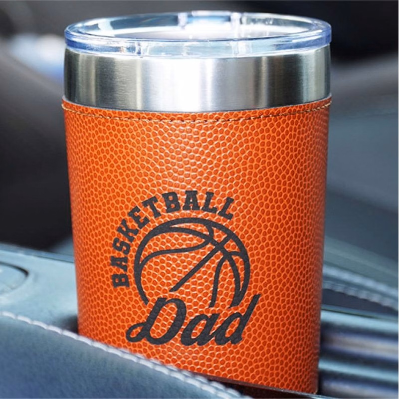 Basketball Leatherette Tumbler w/Slide Lid - 20 Oz.