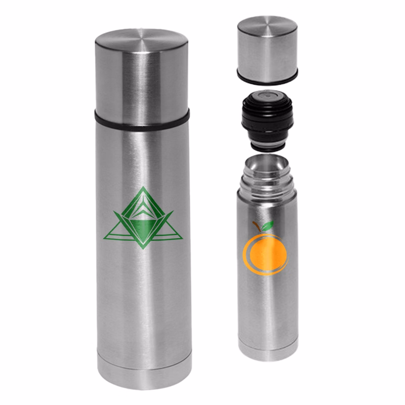 Cylindrical Insulated Vacuum Thermal Flasks Silver 18 oz.