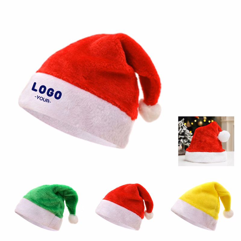 Short Plush Trim Christmas Santa Hats
