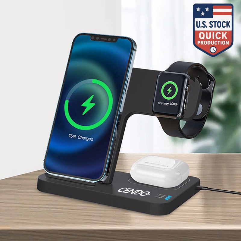 3-in-1 Foldable 15W Fast Wireless Charging Stand for Phone, Apple Watch & AirPods
