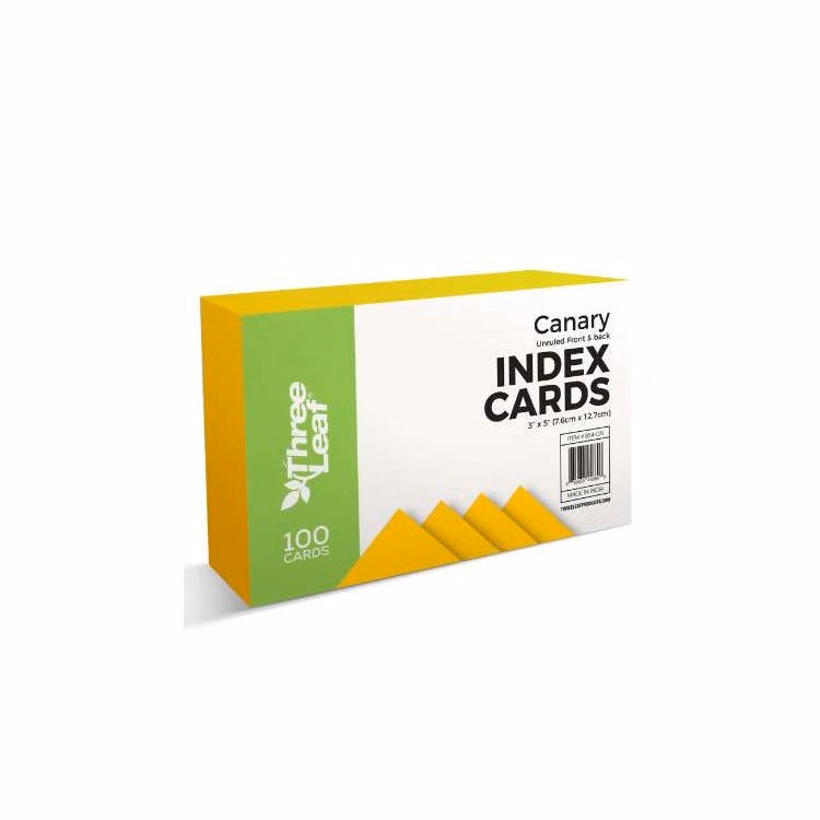 Three Leaf Unruled Index Cards Canary