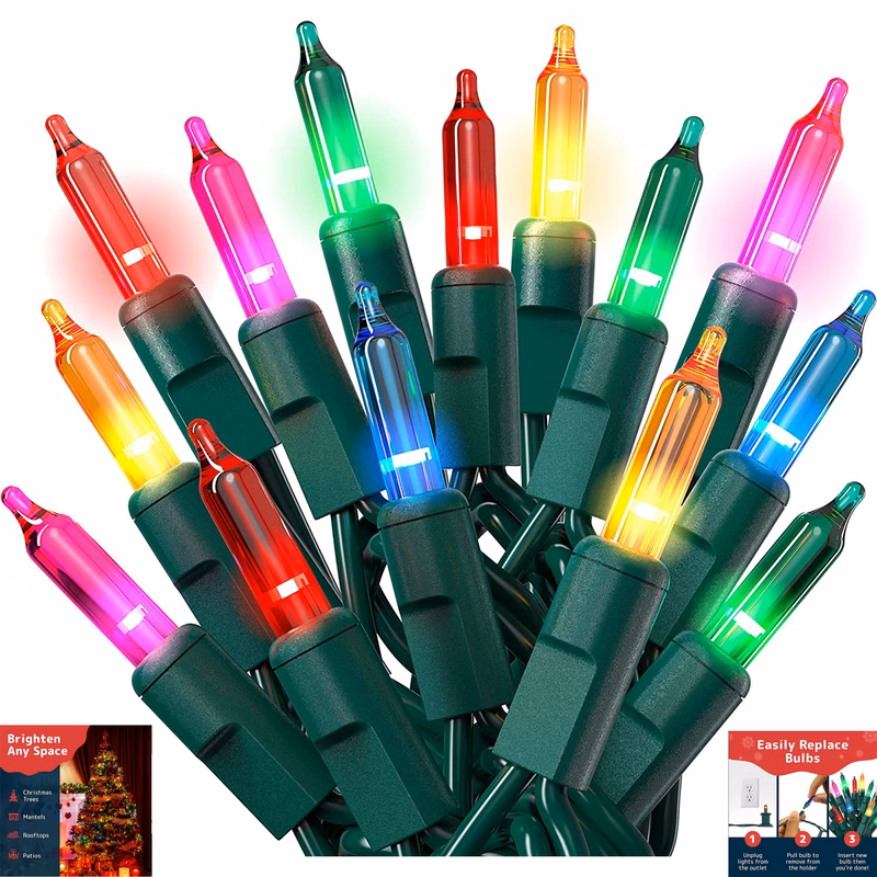 7M 100 Leds Multi Color Christmas Tree Lights with Green Wire
