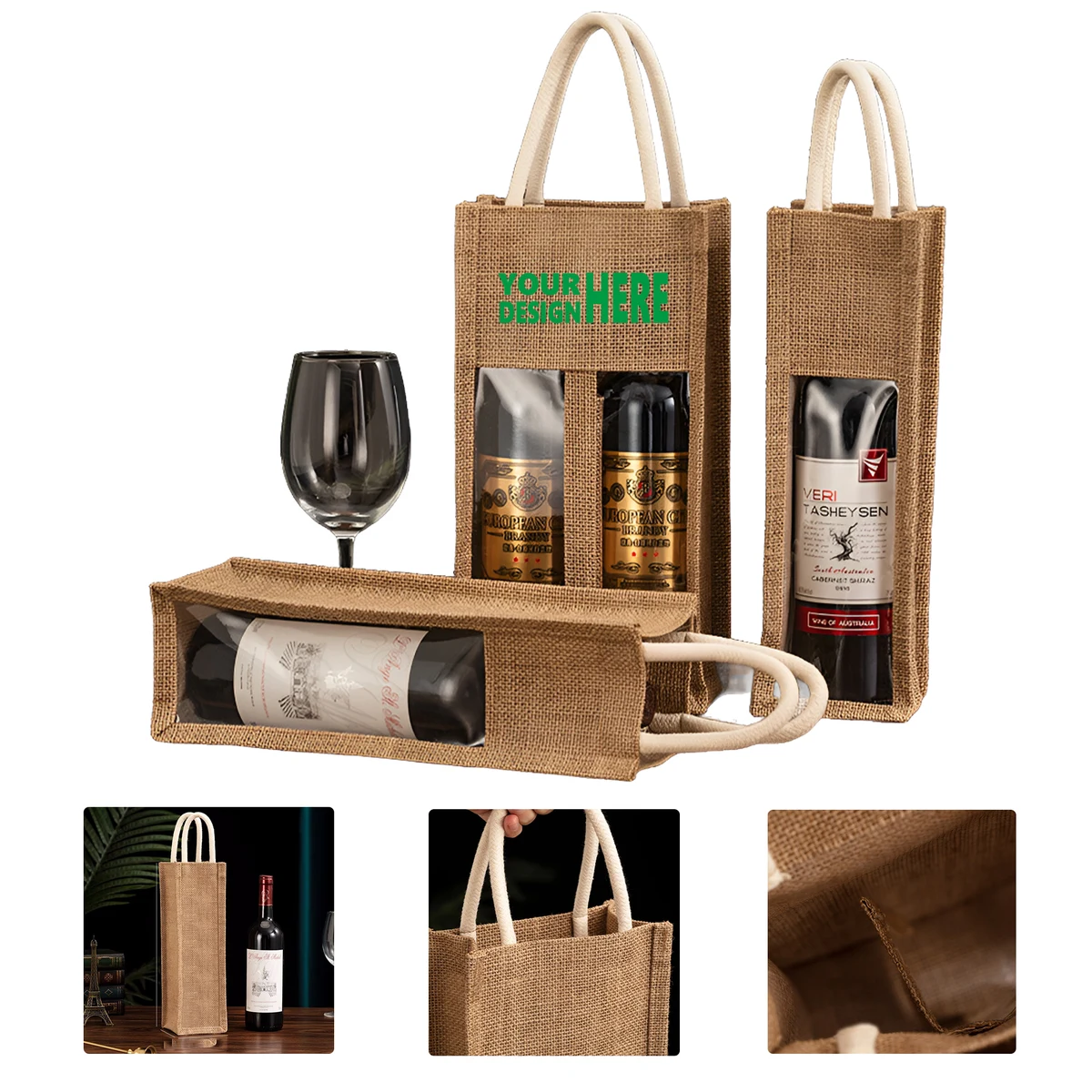 MOQ 50 Wine Gift Bag Linen Bottle Holder Custom Logo Packaging 1