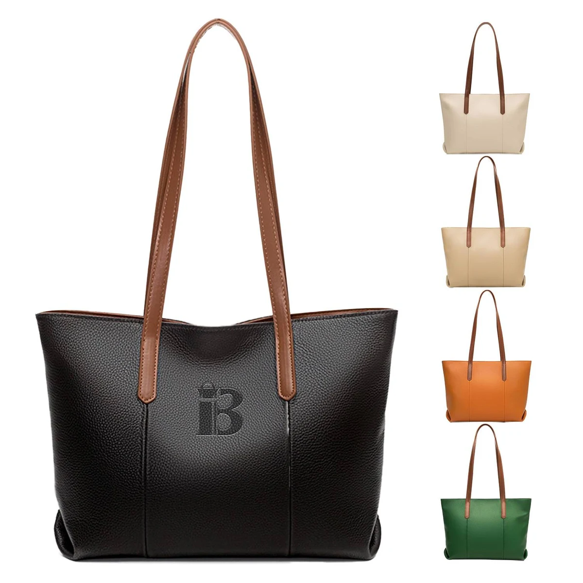 Genuine Leather Large Capacity Tote Bag, custom tote bag with logo imprint 1