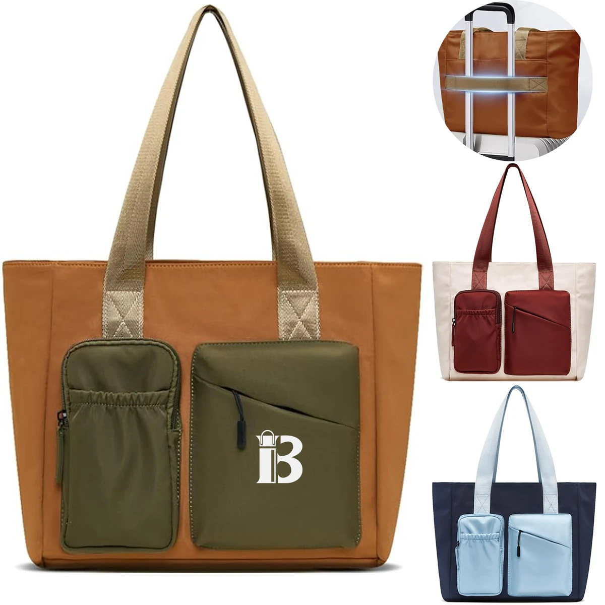 Multi Pockets Waterproof Canvas Tote Bag, custom tote bag with logo imprint 1
