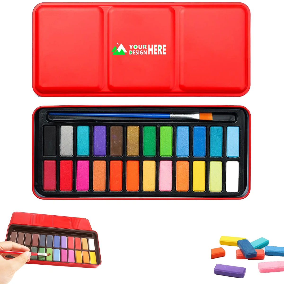 Metal Box 24 Colors Solid Watercolor Paint Set Full Color 1