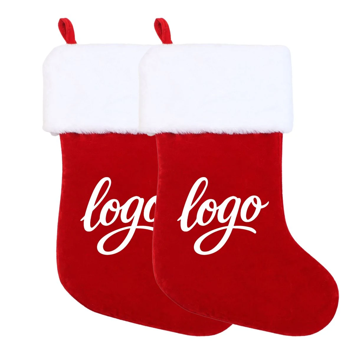 Christmas Stockings Red Velvet with White Plush Cuff 1