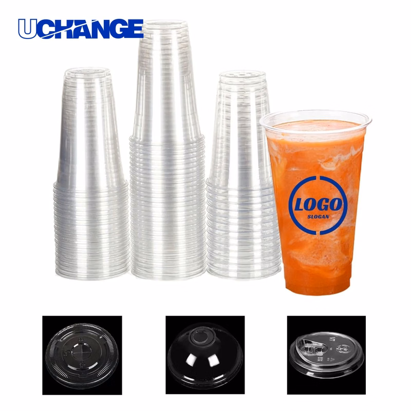 Disposable Clear PET Coffee Cup Container with Lid (16oz)