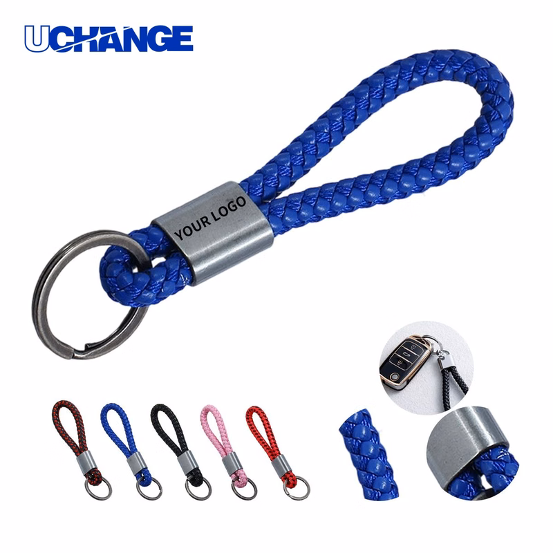 Woven Leather Rope Key Ring with Metal Body 5"