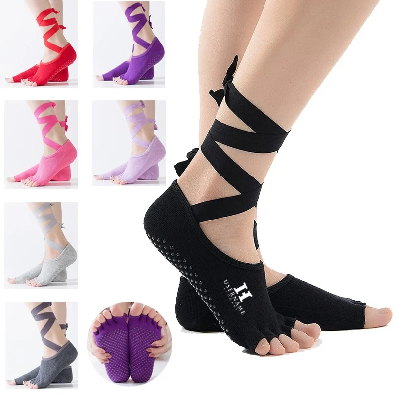 5 Toe Ankle to Calf Cross Strap Anti-slip Yoga Socks Five Finger Lace-Up Yoga Socks 1