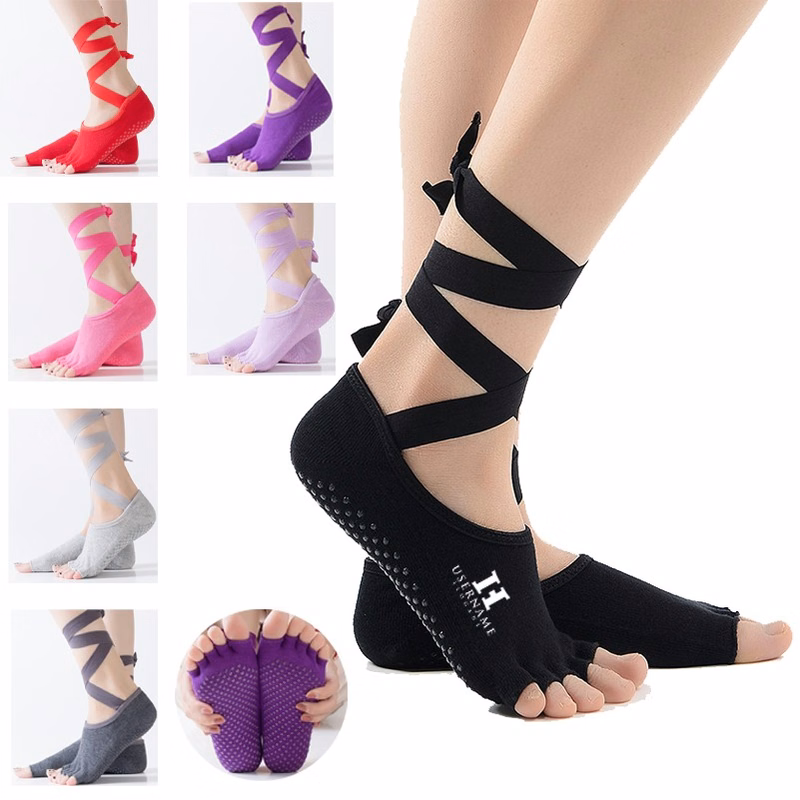 5 Toe Ankle to Calf Cross Strap Anti-slip Yoga Socks Five Finger Lace-Up Yoga Socks