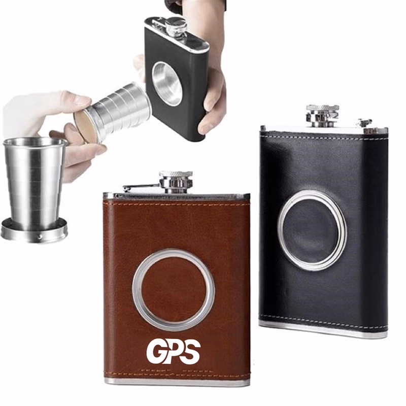 Stainless Steel Shot Flask 8 oz with 2 oz Collapsible Shot Glass