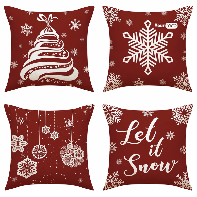 Flax Red Christmas Cushion Pillowcase