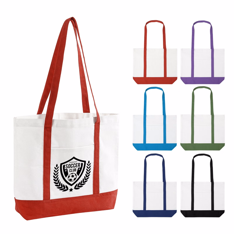 12 Oz Cotton Boat Tote Bag Front Pocket W/ Gusset