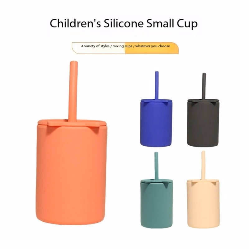 Kids Silicone Learning Water Cup With Straw Prevent Falling