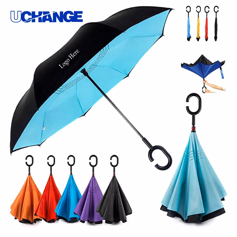 Reversed Pongee C Shape Holder Inverted Umbrella for Rain